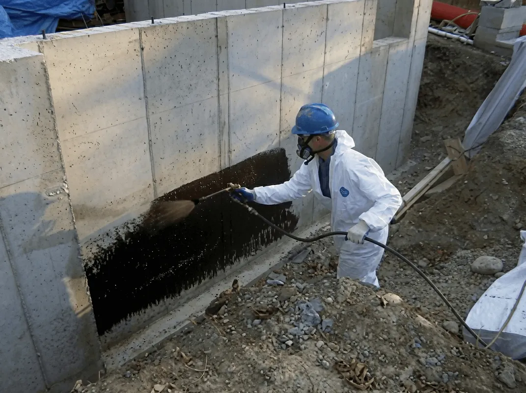 Professional waterproofing the exterior walls of the basement in Columbia, MO